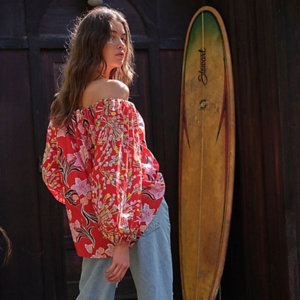 NWT Free People Red Floral Tunic Top